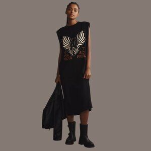 FARM RIO Aras Black Graphic Print Sleeveless Midi Dress | Cotton | X-Small *